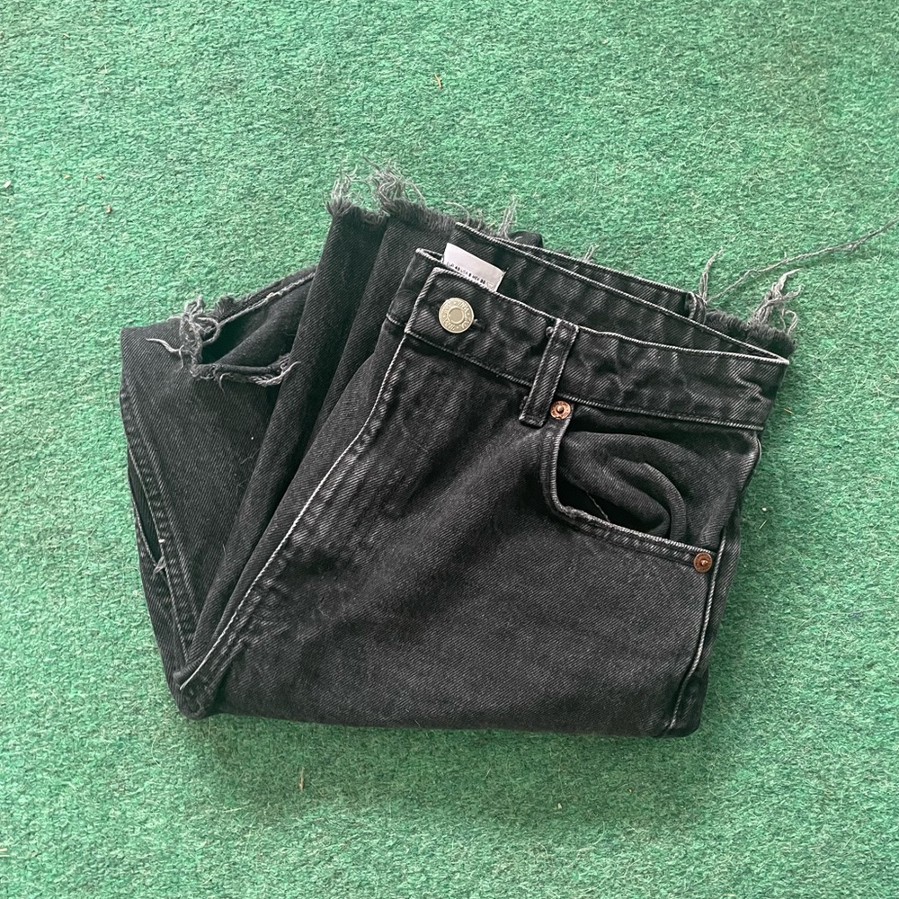 Zara Black Distressed Wide Leg Jeans 🌸 Size 8
